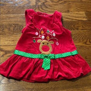 Red Velvet Reindeer Dress with Green Bow